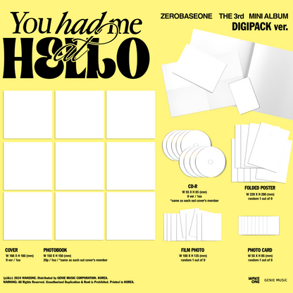 [PRE-ORDER] ZEROBASEONE - 3RD MINI ALBUM [YOU HAD ME AT HELLO] [DIGIPACK VER.]