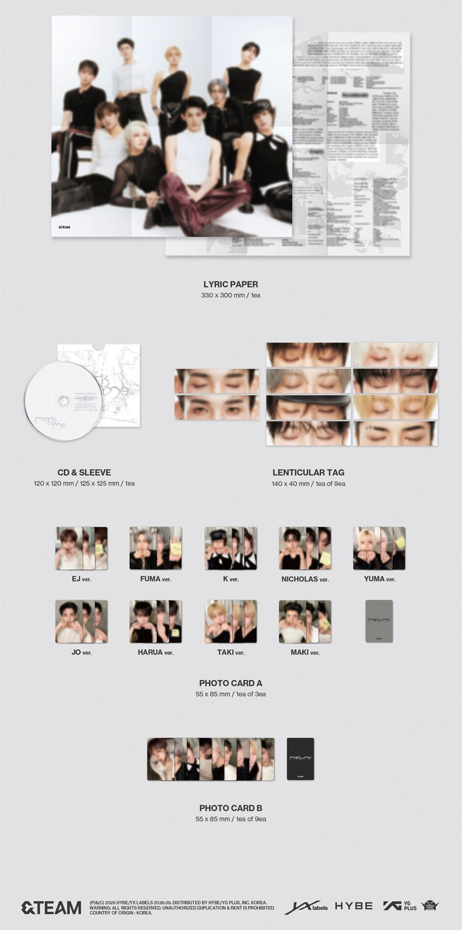 &TEAM - KR 2ND MINI ALBUM [MARK ON ME] SOLO VER. (9 VERSIONS)
