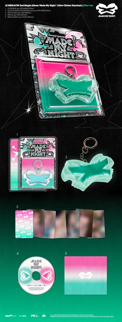 [PRE-ORDER] LE SSERAFIM - 2ND SINGLE ALBUM [MADE MY NIGHT] GLOW CLICKER KEYCHAIN (2 VERSIONS)