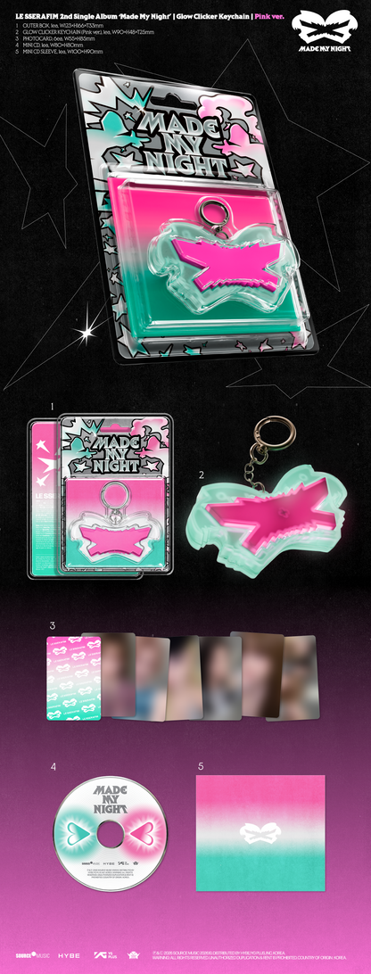 [PRE-ORDER] LE SSERAFIM - 2ND SINGLE ALBUM [MADE MY NIGHT] GLOW CLICKER KEYCHAIN (2 VERSIONS)