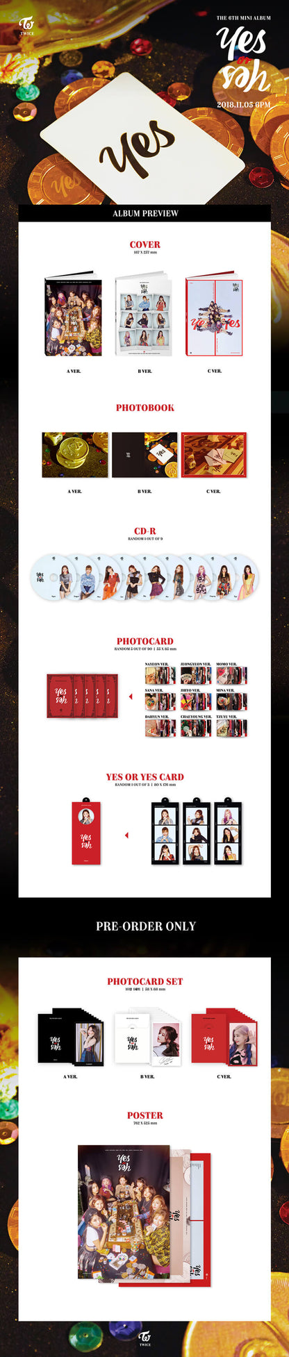 TWICE - YES or YES (6th Mini Album) (3 Versions)